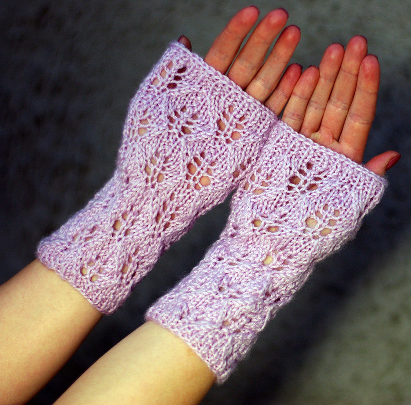Pink Knit Lace Fingerless Gloves, Fingerless Mittens, Knit Arm Warmers Wrist Warmers, Hand Knit