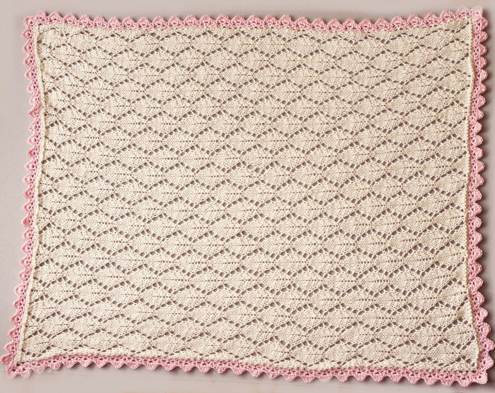 Knit Natural White Baby Blanket and Pink Crown for Newborn, Car Seat