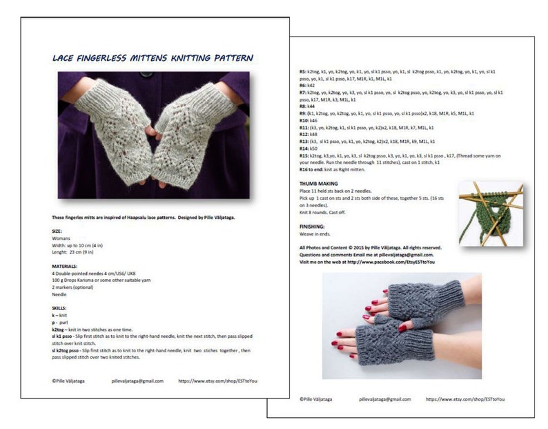 Fingerless mittens knitting pattern, women mitts knitting pattern, instant download knitting pattern, wrist warmer knitting pattern image 3