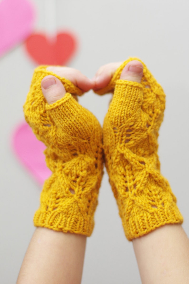Kids Fingerless gloves knit lace gloves yellow wool mittens Etsy