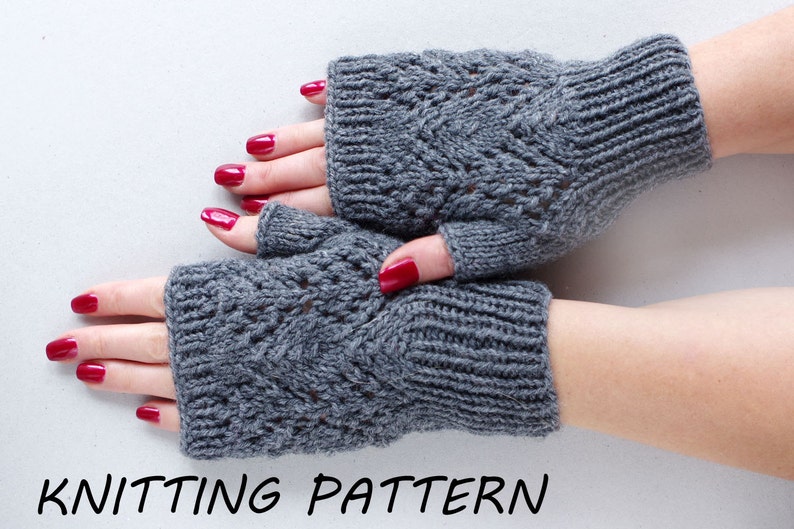 Fingerless mittens knitting pattern, women mitts knitting pattern, instant download knitting pattern, wrist warmer knitting pattern image 1