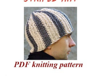 PDF Knitting PATTERN -Autumn Winter Striped Hat Knitting pattern, knitted hat, knitted cap, instant download, striped hat, winter cap, mens
