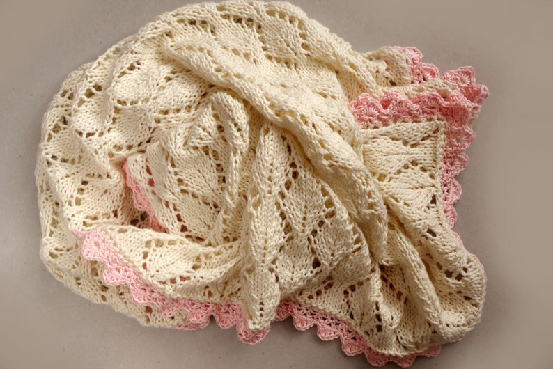 Knit Natural White Baby Blanket and Pink Crown for Newborn, Car Seat