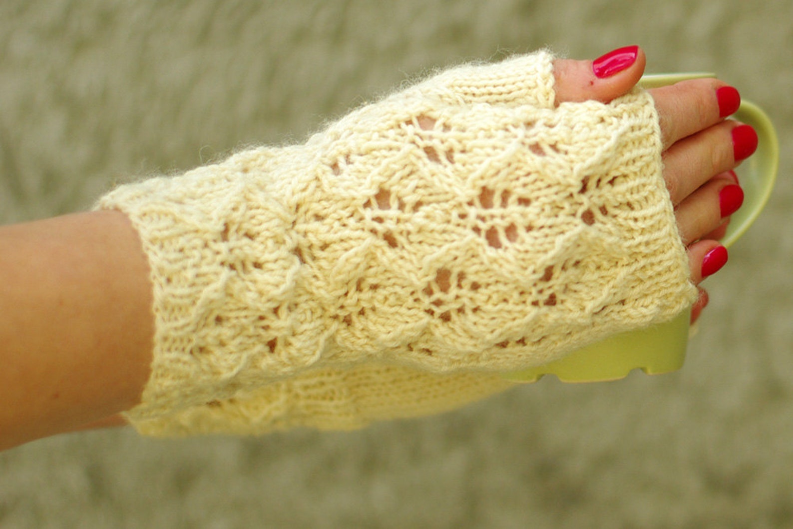 Lace Fingerless Gloves Knitting Pattern, Arm Warmers Knitting Pattern
