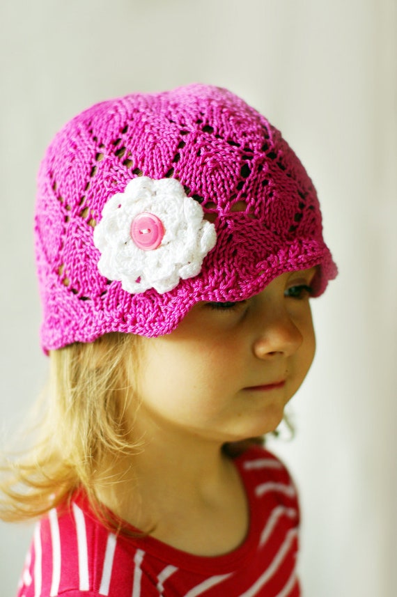 Pink Crochet Hat with Floral Accents Crochet Hat Baby Girl - Crochet Toddler Hat - Three Yellow  main image 4