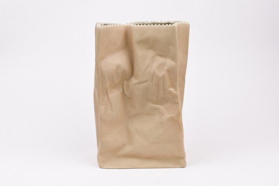 Vintage Rosenthal Brown Porcelain Paper Bag Vase By Tapio Etsy