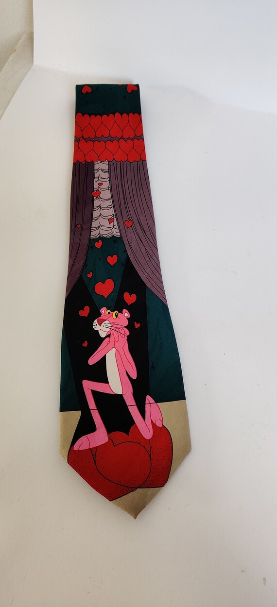 pink panther necktie motorcycle biker animal silk tie Italy 1993 vintage MGM vintage thunder road diner leather jacket Harley Davidson