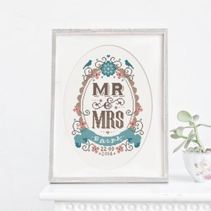 Mr & Mrs - Customisable Wedding Cross Stitch Pattern (Digital Format - PDF)