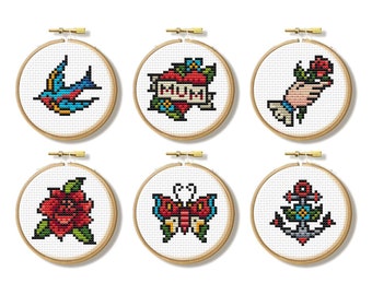 Tattoo Minis -  Cross Stitch Pattern Set (Digital Format - PDF)