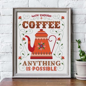 With Enough Coffee Cross Stitch Pattern Digital Format PDF image 1
