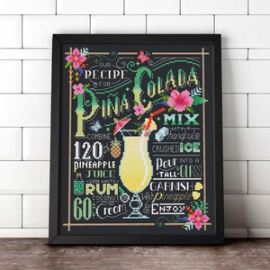 Piña Colada Recipe - Cross Stitch Pattern (Digital Format - PDF)