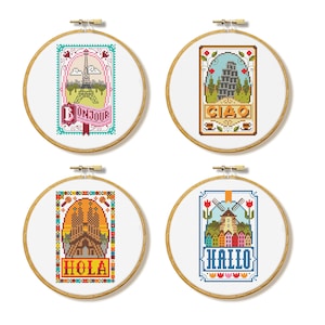 Hello from Europe - Cross Stitch Pattern set (Digital Format - PDF)