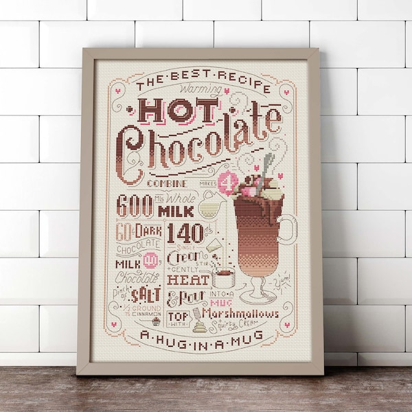 Hot Chocolate Recipe - Cross Stitch Pattern (Digital Format - PDF)