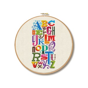 Bright Alphabet Cross Stitch Pattern Digital Format PDF image 1