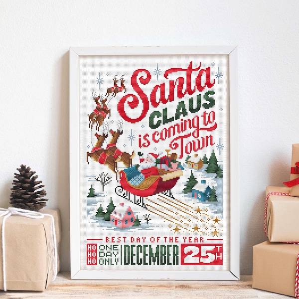 Papá Noel llega a la ciudad - Patrón de punto de cruz (formato digital - PDF)