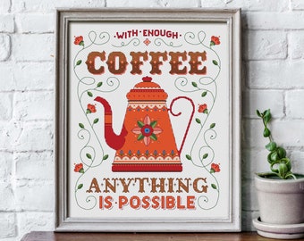 With Enough Coffee - Cross Stitch Pattern (Digital Format - PDF)