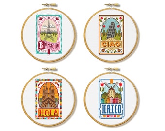 Hello from Europe - Cross Stitch Pattern set (Digital Format - PDF)