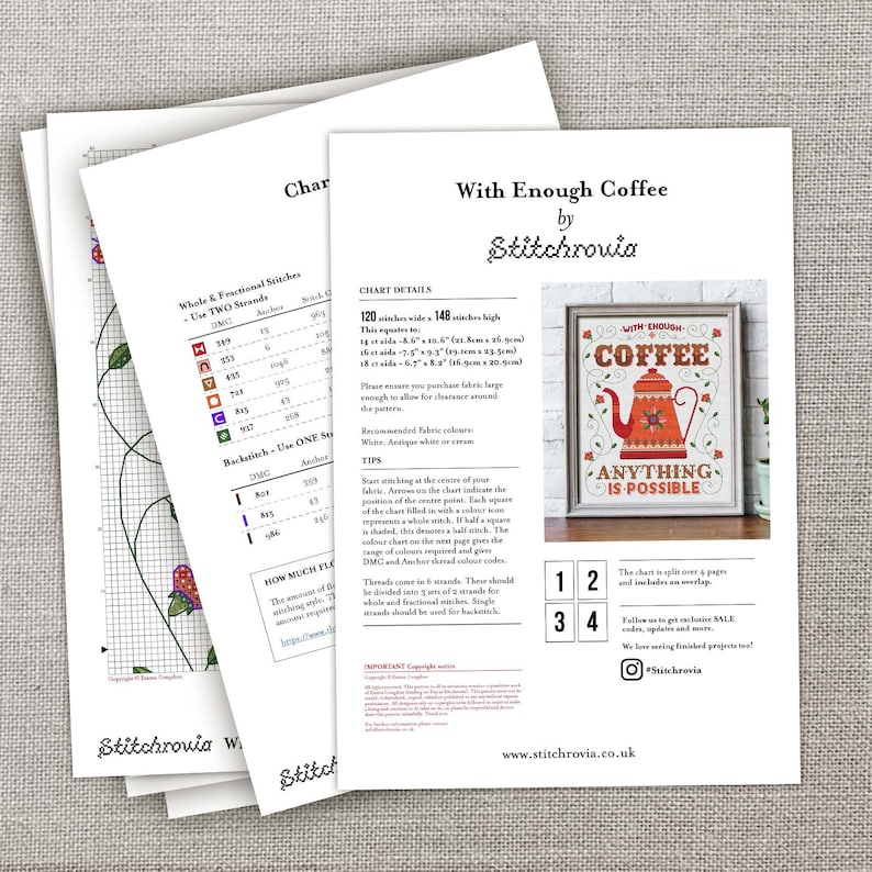 With Enough Coffee Cross Stitch Pattern Digital Format PDF image 2