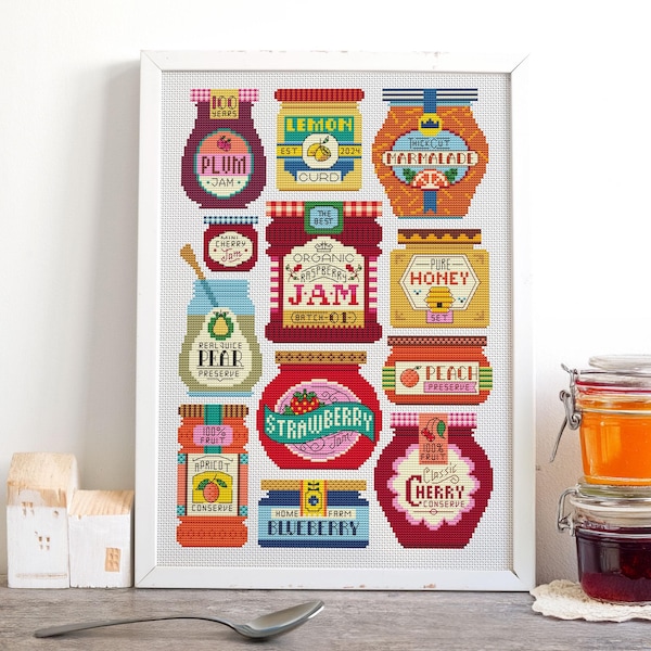 Happy Little Jam Jars- Cross Stitch Pattern (Digital Format - PDF)