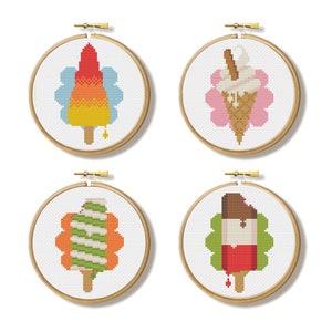 Mini Ice Creams Hoops - Cross Stitch Pattern Set (Digital Format - PDF)