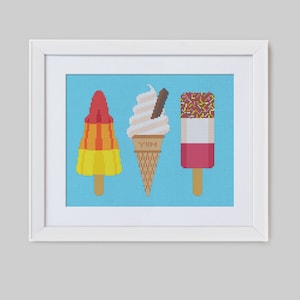 Retro Ice Cream Trio - Cross Stitch Pattern (Digital Format - PDF)