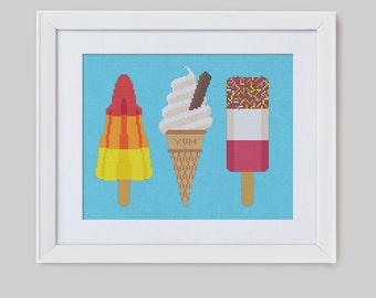 Retro Ice Cream Trio - Cross Stitch Pattern (Digital Format - PDF)