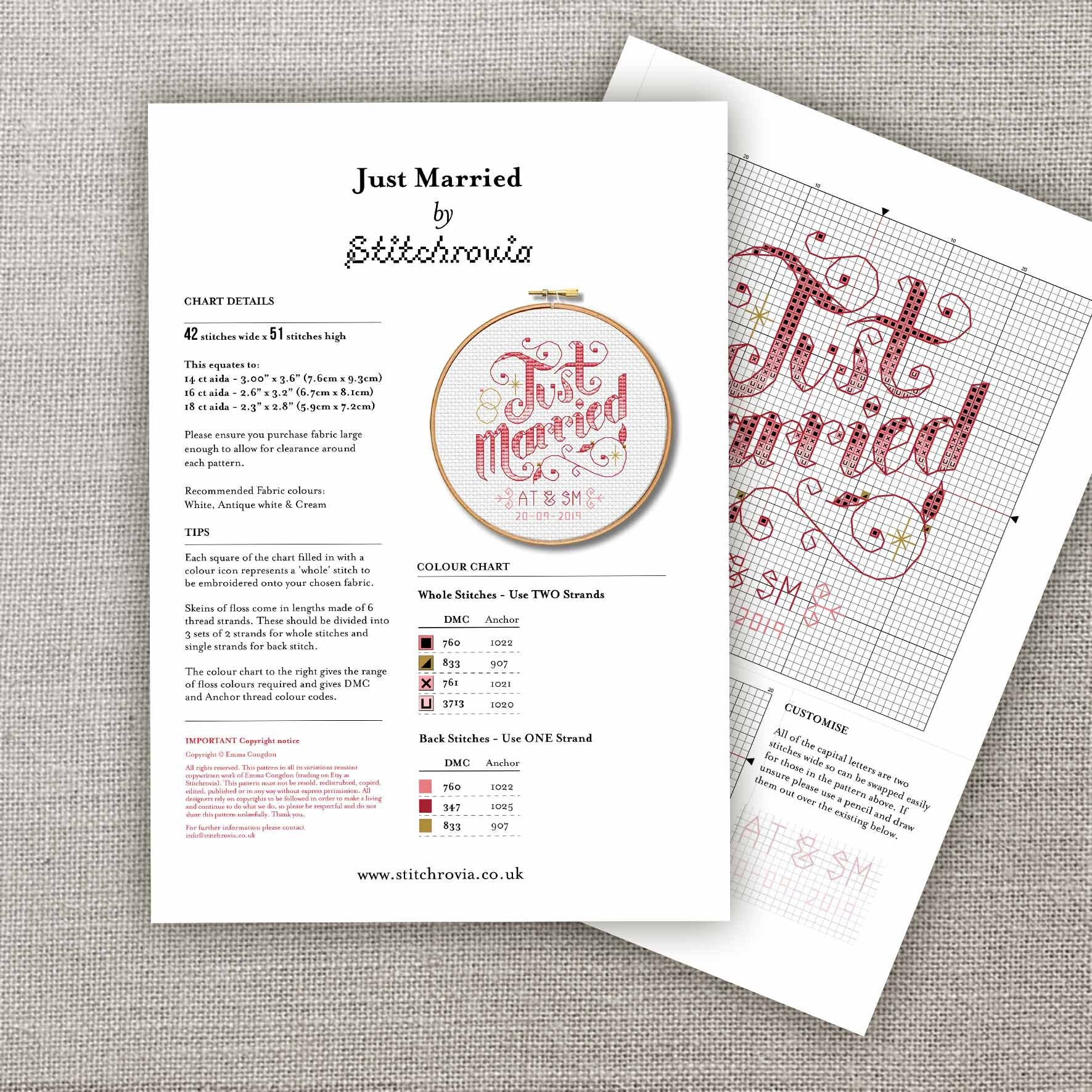 Just Married Customisable Wedding Cross Stitch Pattern | Etsy