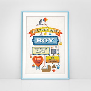 Baby Boy - Customisable Cross Stitch Pattern (Digital Format - PDF)