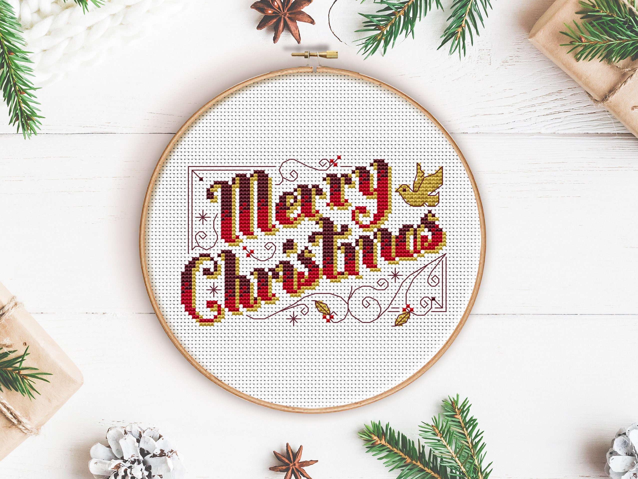 Merry Christmas Cross Stitch Pattern digital Format PDF - Etsy UK