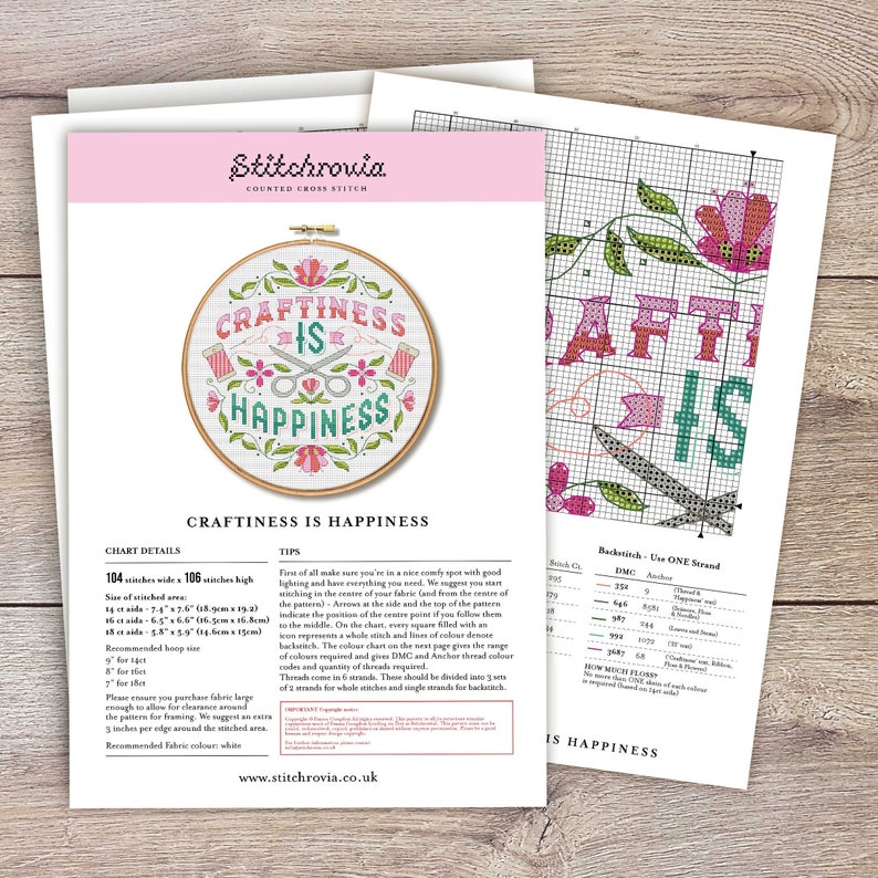 Craftiness is Happiness Cross Stitch Pattern Digital Format PDF image 2