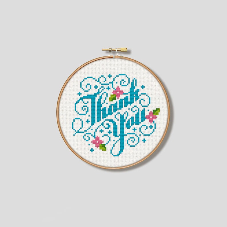 Thank You Cross Stitch Pattern White digital Format PDF - Etsy