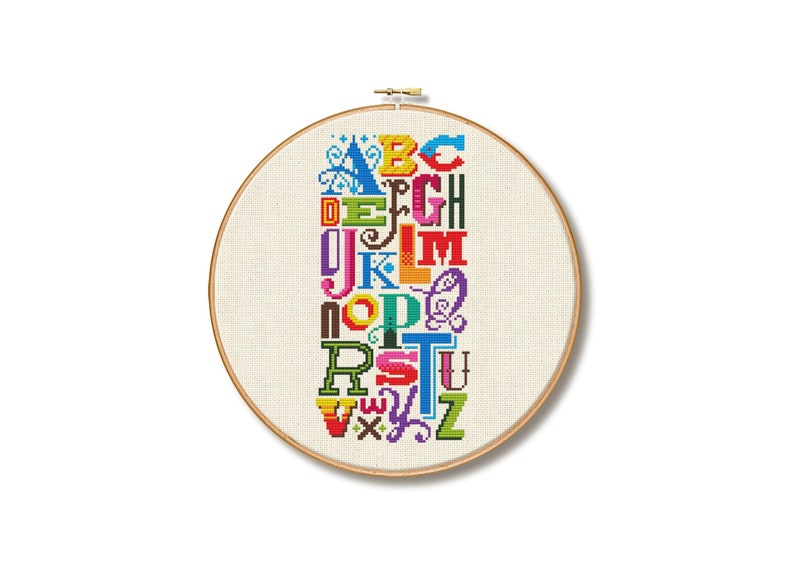 Bright Alphabet Cross Stitch Pattern Digital Format PDF image 1