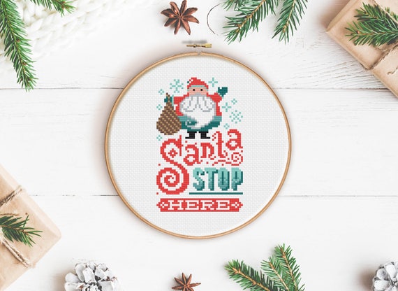 Santa Stop Here Cross Stitch Pattern (Digital Format - PDF)