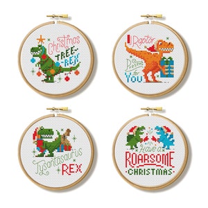 Dinosaur Christmas - Cross Stitch Patterns (Digital Format - PDF)