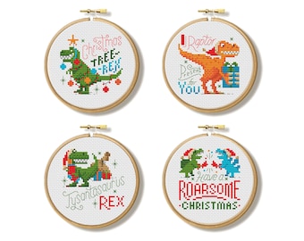 Dinosaur Christmas - Cross Stitch Patterns (Digital Format - PDF)