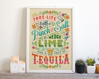 Take life with Tequila - Cross Stitch Pattern (Digital Format - PDF)