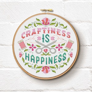 Craftiness is Happiness Cross Stitch Pattern Digital Format PDF image 1