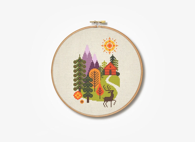 In the Forest Cross Stitch Pattern digital Format PDF Etsy forest keeper digital cross stitch pattern