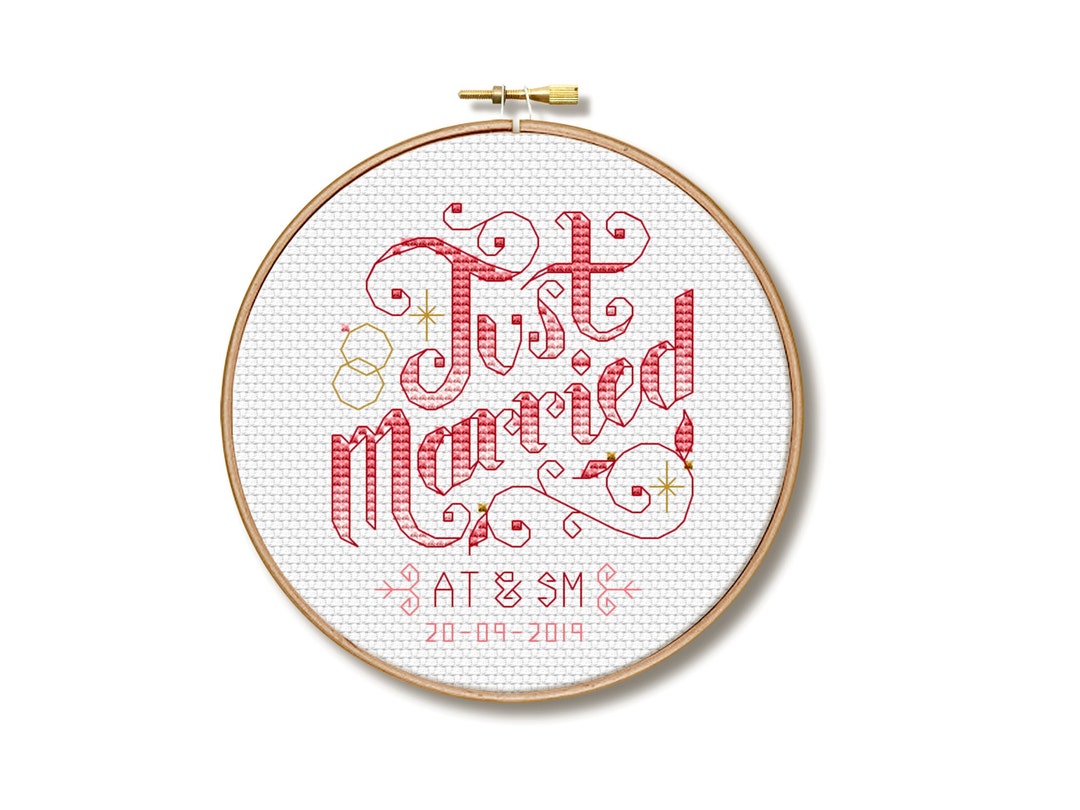 Just Married - Customisable Wedding Cross Stitch Pattern (digital ...
