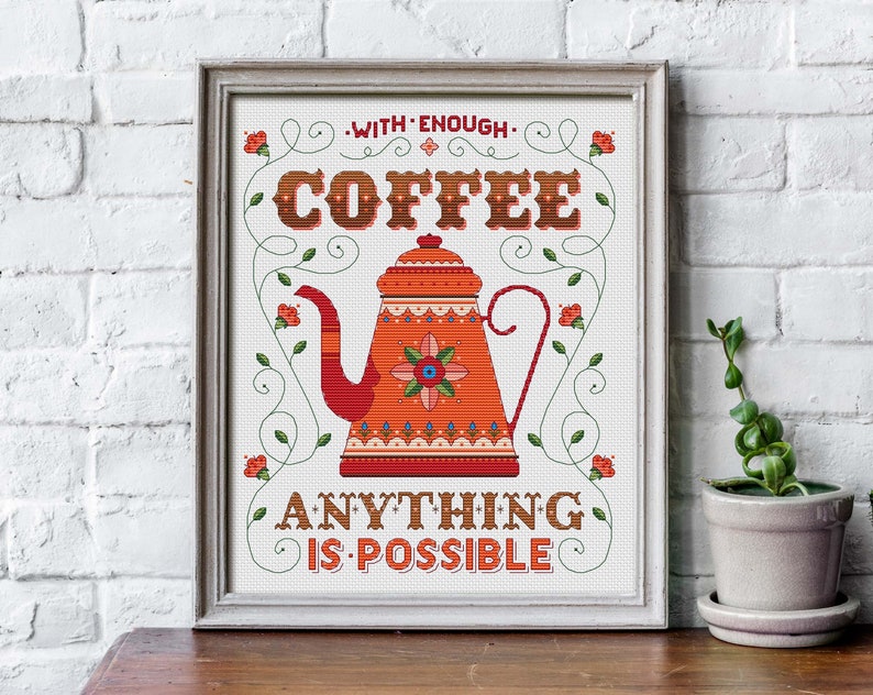 With Enough Coffee Cross Stitch Pattern Digital Format PDF image 1