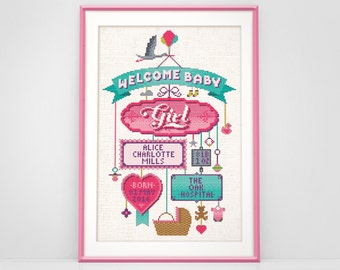 Baby Girl - Customisable Cross Stitch Pattern (Digital Format - PDF)