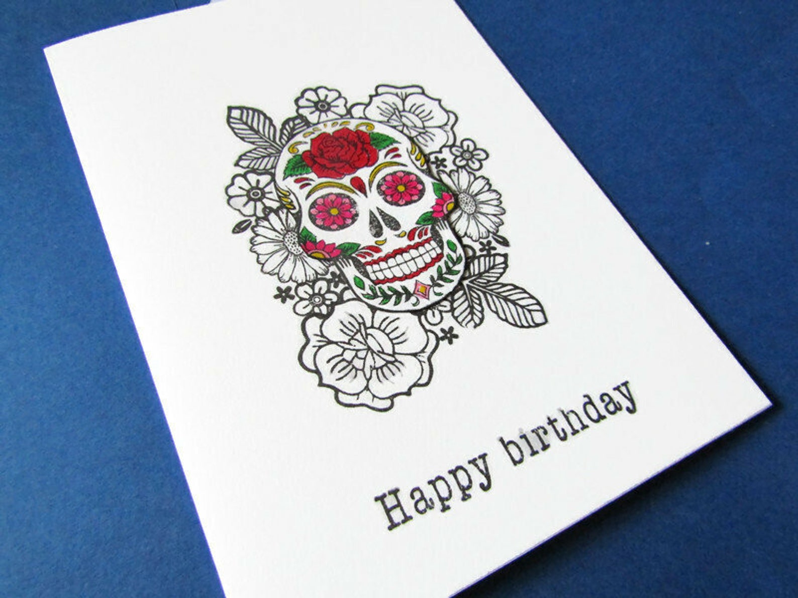 Skull Birthday Card, Skull Card, Sugar Skull Card, Day of the Dead Card ...