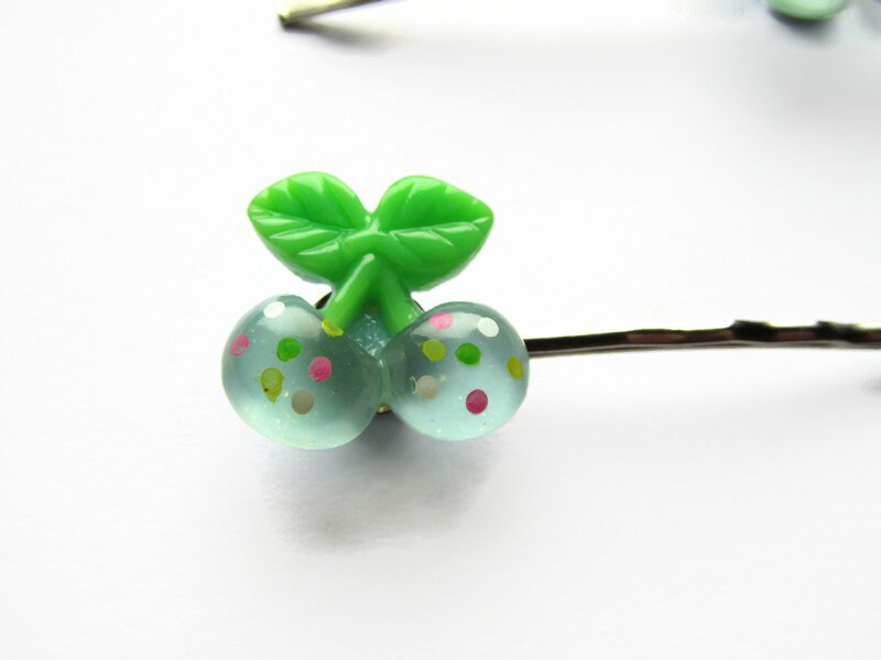 Cherry hair clips cherry hair pins blue cherry clips cherry Etsy