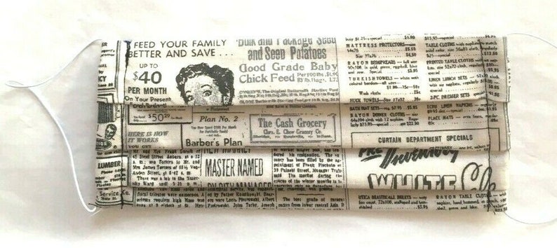 Vintage Newspaper Print Face Mask W Filter Pocket image 0