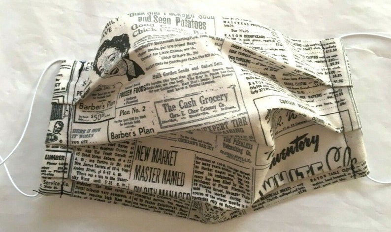 Vintage Newspaper Print Face Mask W Filter Pocket image 1