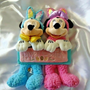 Disney Easter Sign Plush Minnie Mouse Mickey Mouse Vintage HTF Collector&#39;s Dream