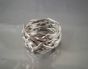 Wire Ring Wabi Sabi Ring Sterling Silver Ring Birds Nest Ring Boho Jewelry Thumb ring Wabi Sabi gift Hippie Ring Wide Ring Boho Fashion