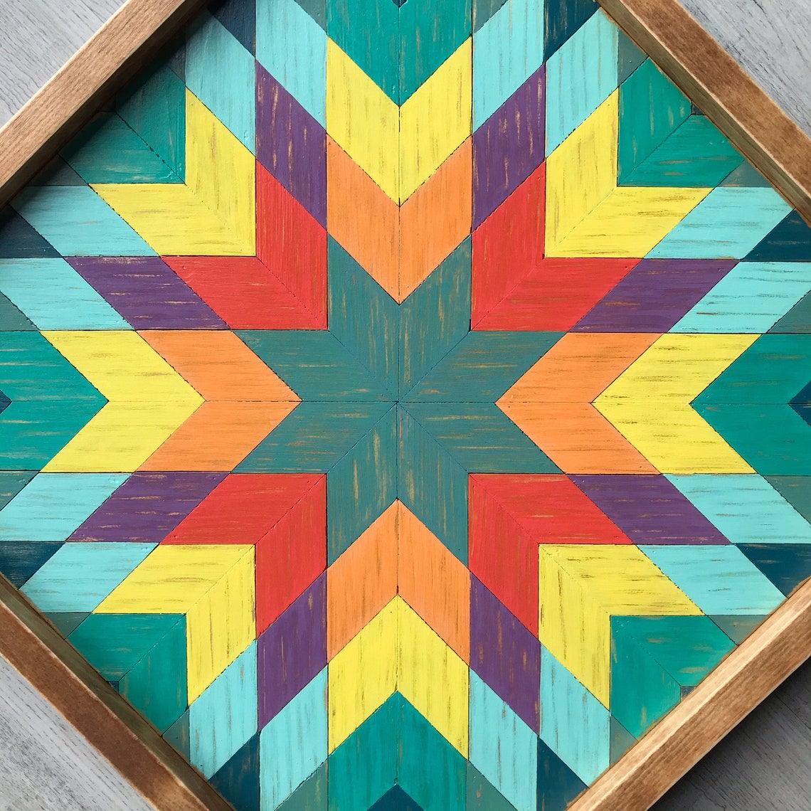 Wooden Barn Quilt With Bursting Star Quilt Block Pattern in Etsy