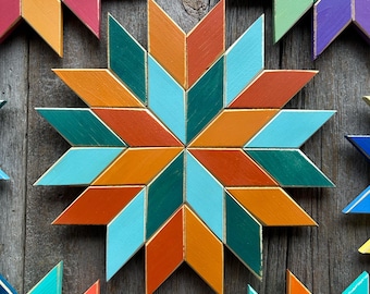 Wooden Stars. Colorful Decorative Star Decor. Star Barn Quilt Art. Rustic Star Decorations. Southwestern Wood Wall Art Decor. Western Ranch