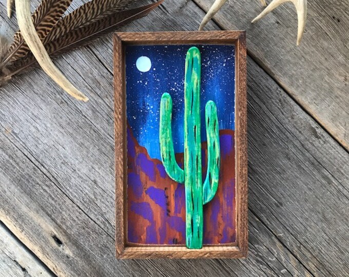 Saguaro Cactus Wall Art Cactus Decor Starry Night Sky With Etsy